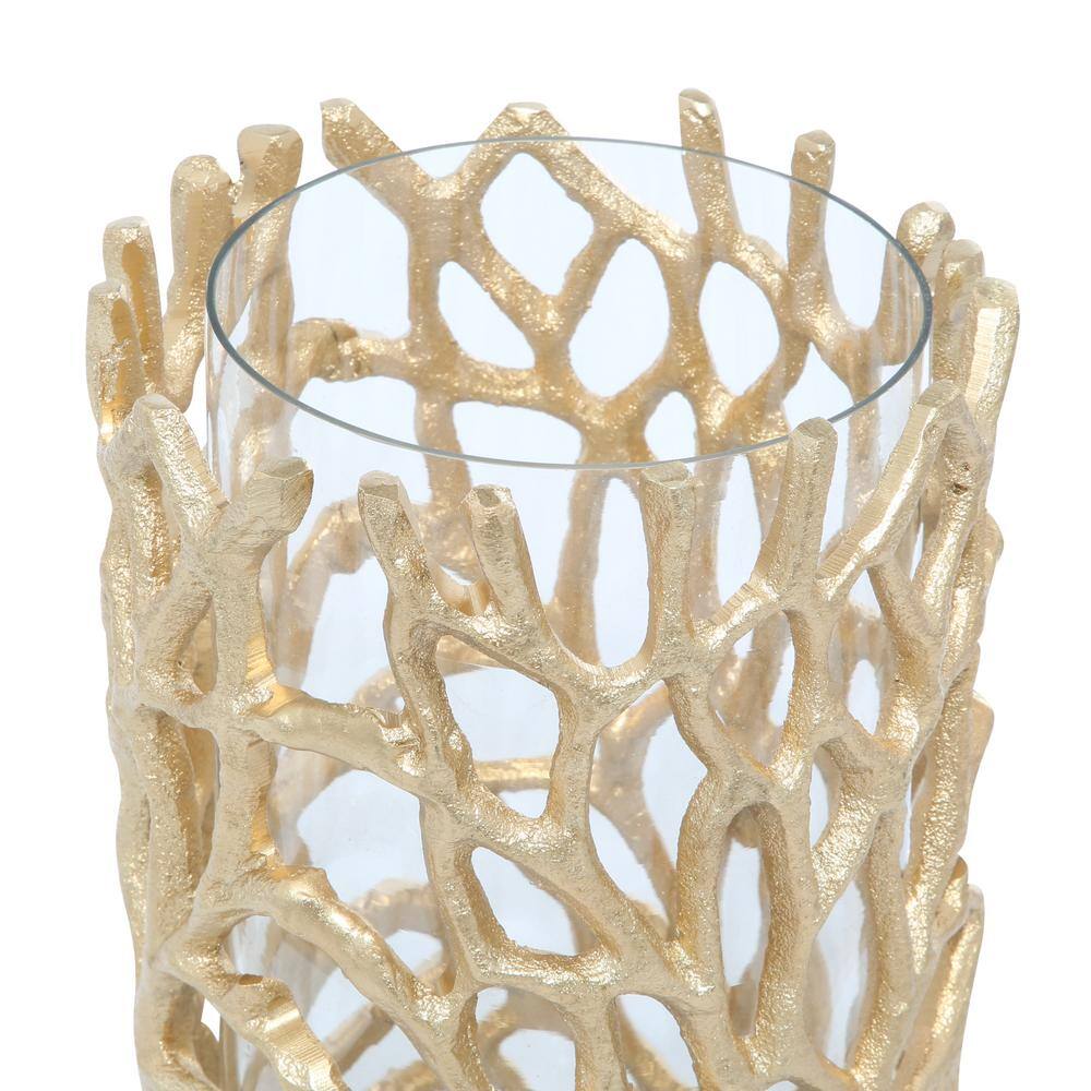 Gold Aluminum Coral Pattern Hurricane Candle Lantern