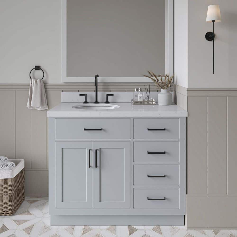 Hepburn 42 in. Single Sink Freestanding Bathroom Vanity in Gray with Carrara White Quartz Top price history on PriceWatchPro
