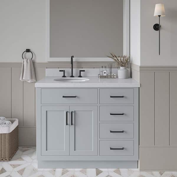 ARIEL Hepburn 42 in. W x 22 in. D x 36 in. H Single Sink Freestanding Bath Vanity in Grey with Carrara Quartz Top
