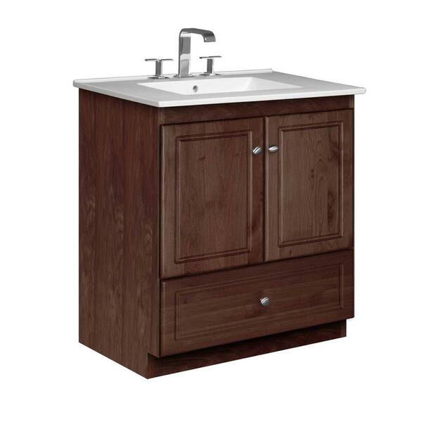 Simplicity by Strasser Ultraline 31 in. W x 22 in. D x 35 in. H Vanity with No Side Drawers in Dark Alder with Ceramic Vanity Top in White