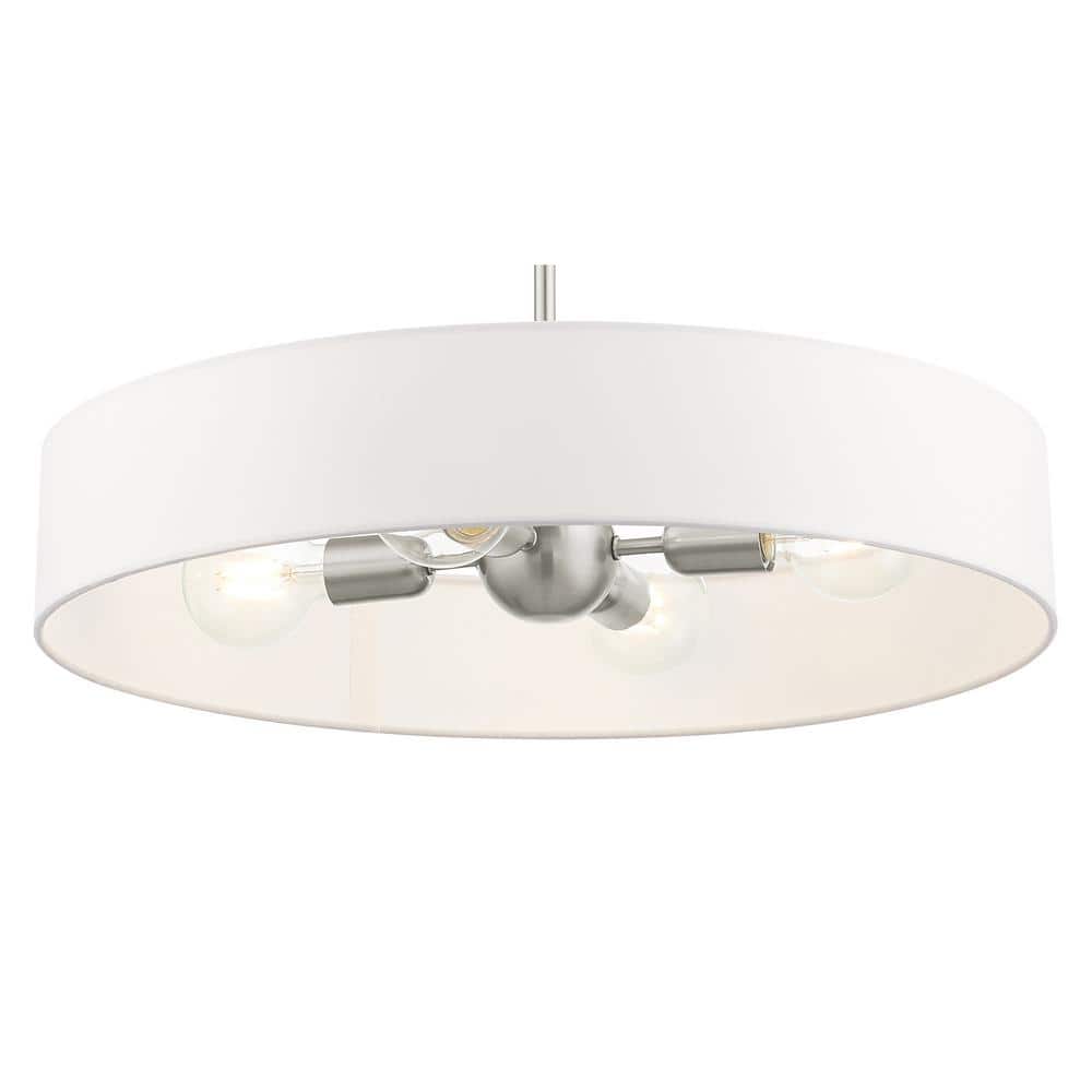 Elegance Brushed Nickel 4-Light Indoor/Outdoor Drum Pendant with Off-White Shade