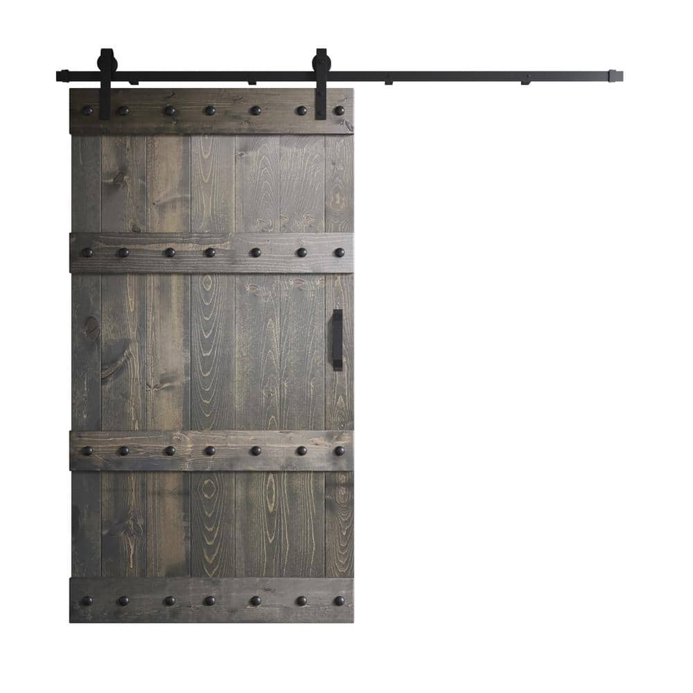 Castle Series 42 in. x 84 in. Carbon Gray DIY Knotty Pine Wood Sliding Barn Door with Hardware Kit price history on PriceWatchPro