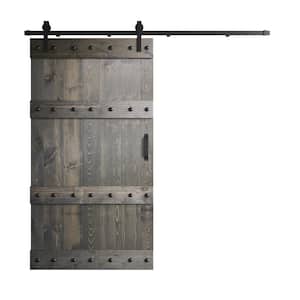 Castle Series 42 in. x 84 in. Carbon Gray DIY Knotty Pine Wood Sliding Barn Door with Hardware Kit