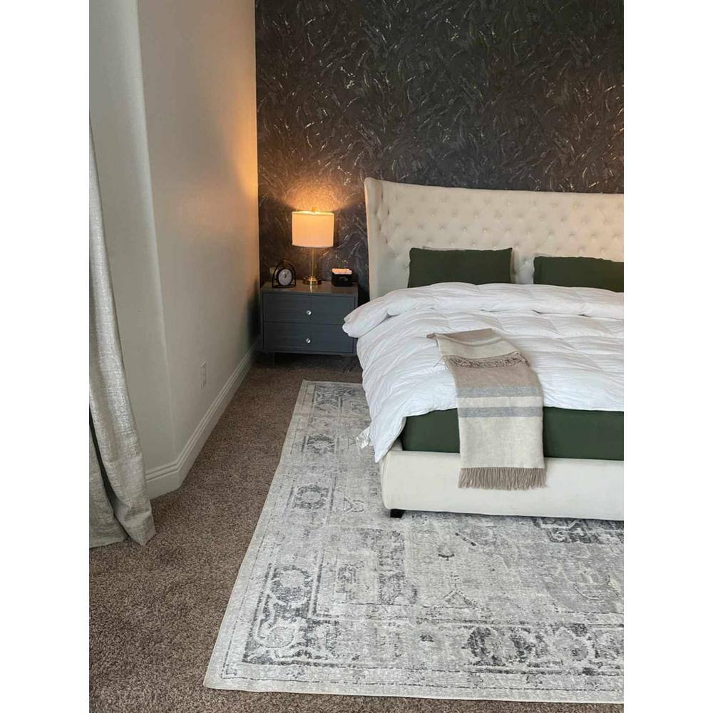 Akram Cream and Antrasit Polyester Runner Rug 2'7" x 10'