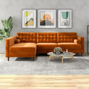 Ocean 102 in. W Square Arm 2-piece L-Shaped Velvet Left Facing Corner Sectional Sofa in Burnt Orange (Seats 4)