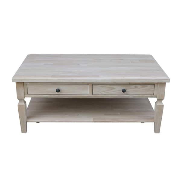 International Concepts Vista 48 in. Unfinished Wood Large Rectangle Coffee Table with Drawers