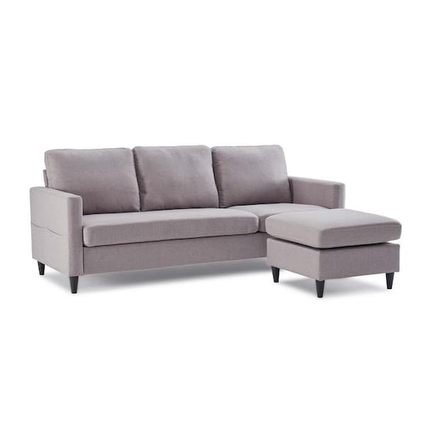 wetiny 57in. W Square Arm 1-piece L Shaped Linen Modern Sectional Sofa in Gray