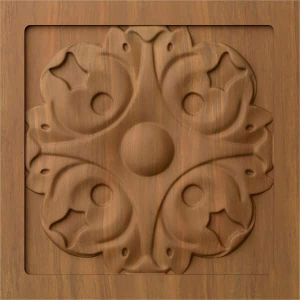 Ekena Millwork 5-1/8 in. x 7/8 in. x 5-1/8 in. Unfinished Wood Cherry Large Leaf Rosette