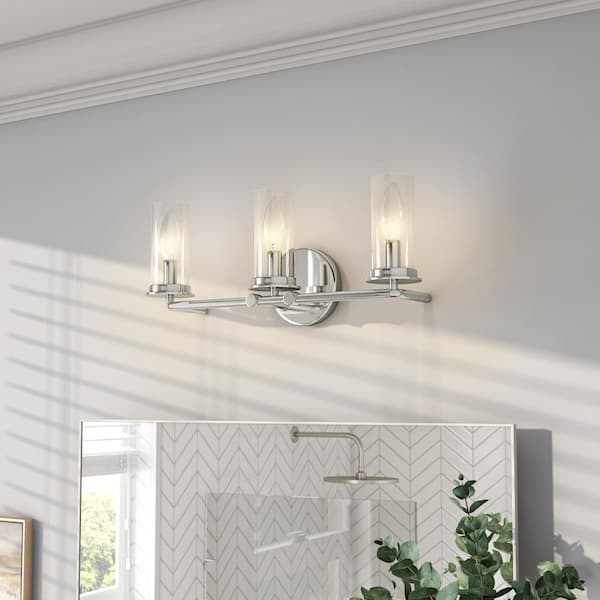 Hudson Heights 18 in. 3-Light Polished Nickel Coastal Vanity Light with Clear Glass Shades