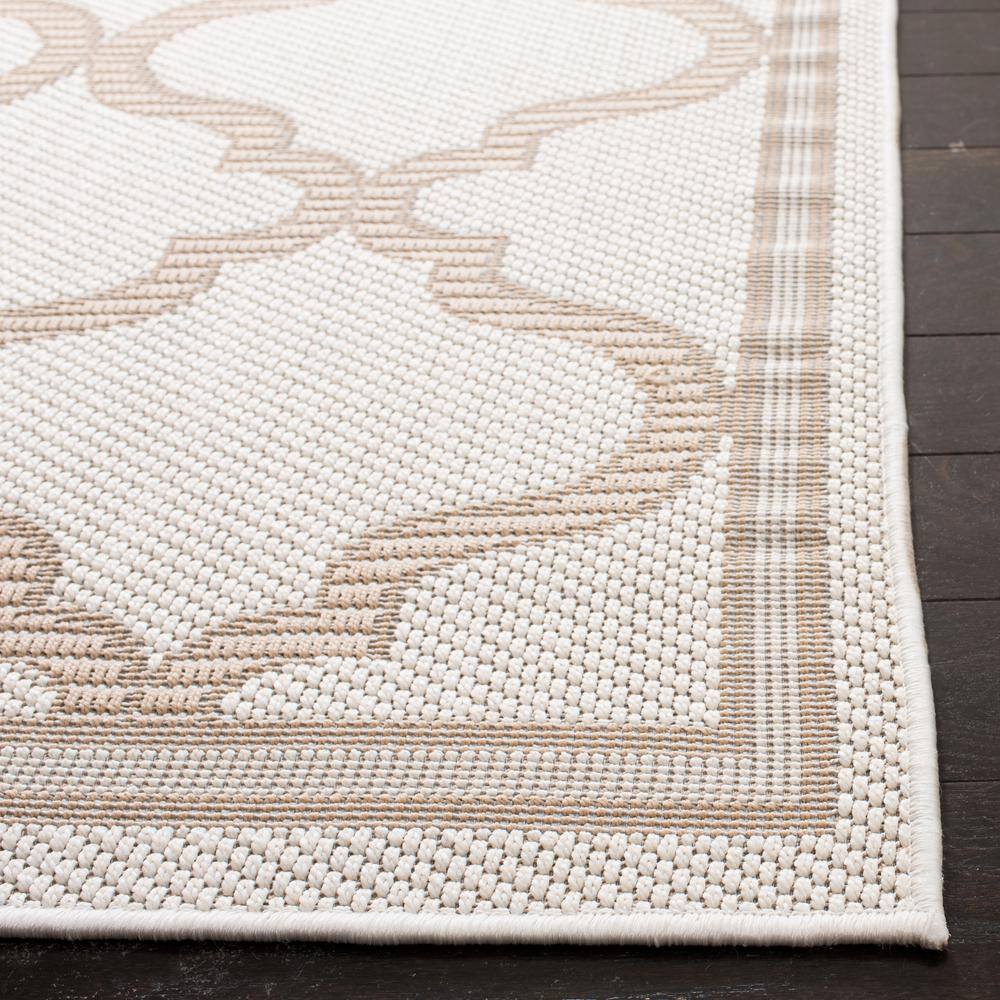 Ivory Beige Geometric Square Indoor Outdoor Rug 6'7"
