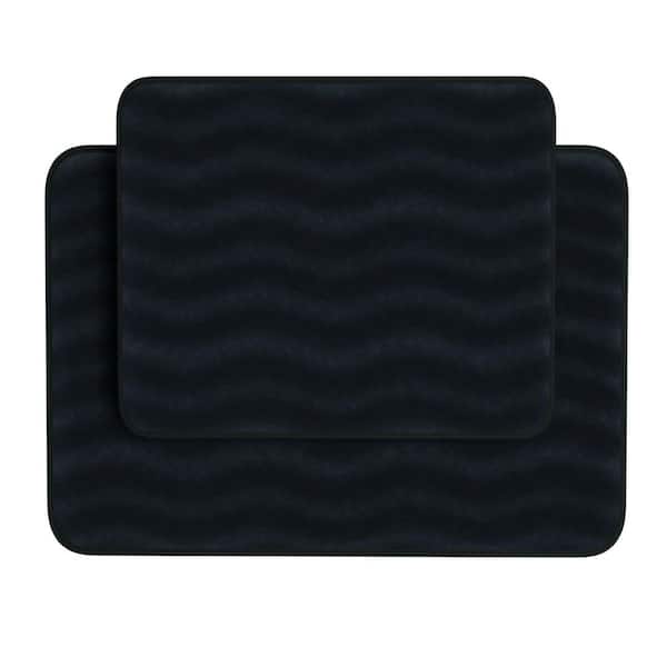 Black 20.25 in. x 32.25 in. Memory Foam 2-Piece Bath Mat Set