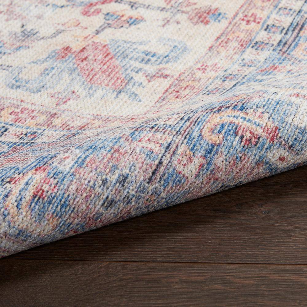 Vintage Blue and Multicolor Floral Cotton Chenille Rug 3' x 5'