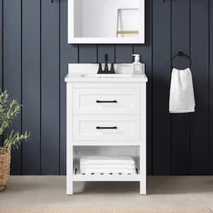 Autumn 24 in. W x 19 in. D x 34 in. H Single Sink Bath Vanity in White with White Engineered Stone Top