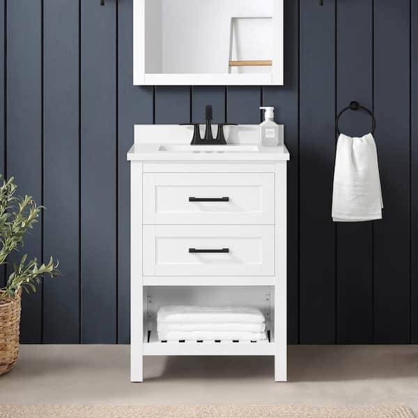 Home Decorators Collection Autumn 24 in. W x 19 in. D x 34 in. H Single Sink Bath Vanity in White with White Engineered Stone Top
