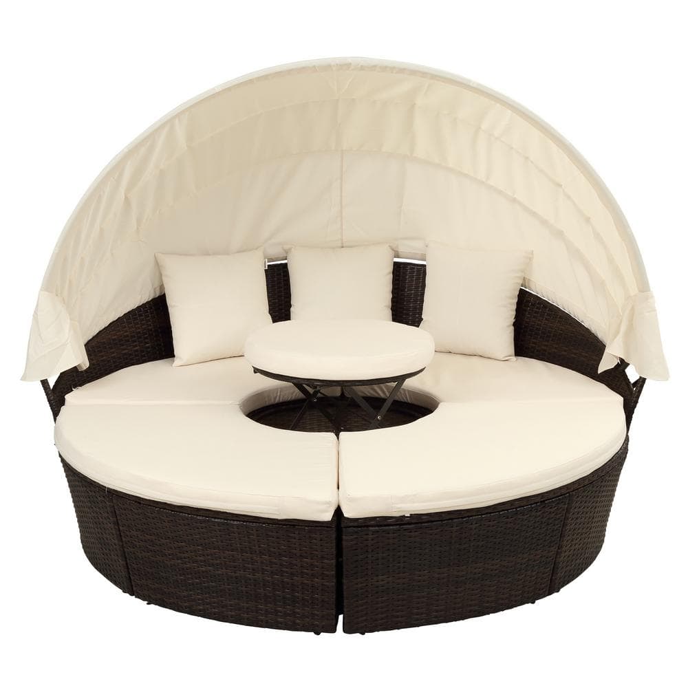 4-Pieces PE Wicker Outdoor Sectional Set with Retractable Canopy Separate S