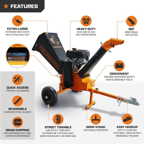 DK2 V2 Series 6 in. 15 HP 420 cc Gas Powered Wood Chipper Shredder