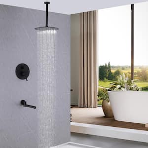Ceiling Mount Single-Handle 2-Spray Tub and Shower Faucet with 10 in. Rain Shower Head in Matte Black (Valve Included)