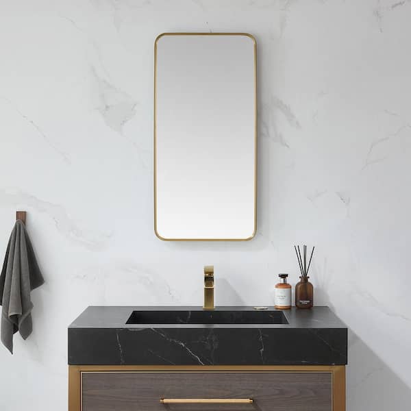 Mutriku 18 in. W x 36 in. H Metal Framed Rectangle Bathroom Vanity Mirror in Gold