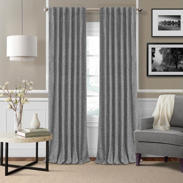 Elrene Gray Linen Blackout Curtain - 52 in. W x 95 in. L