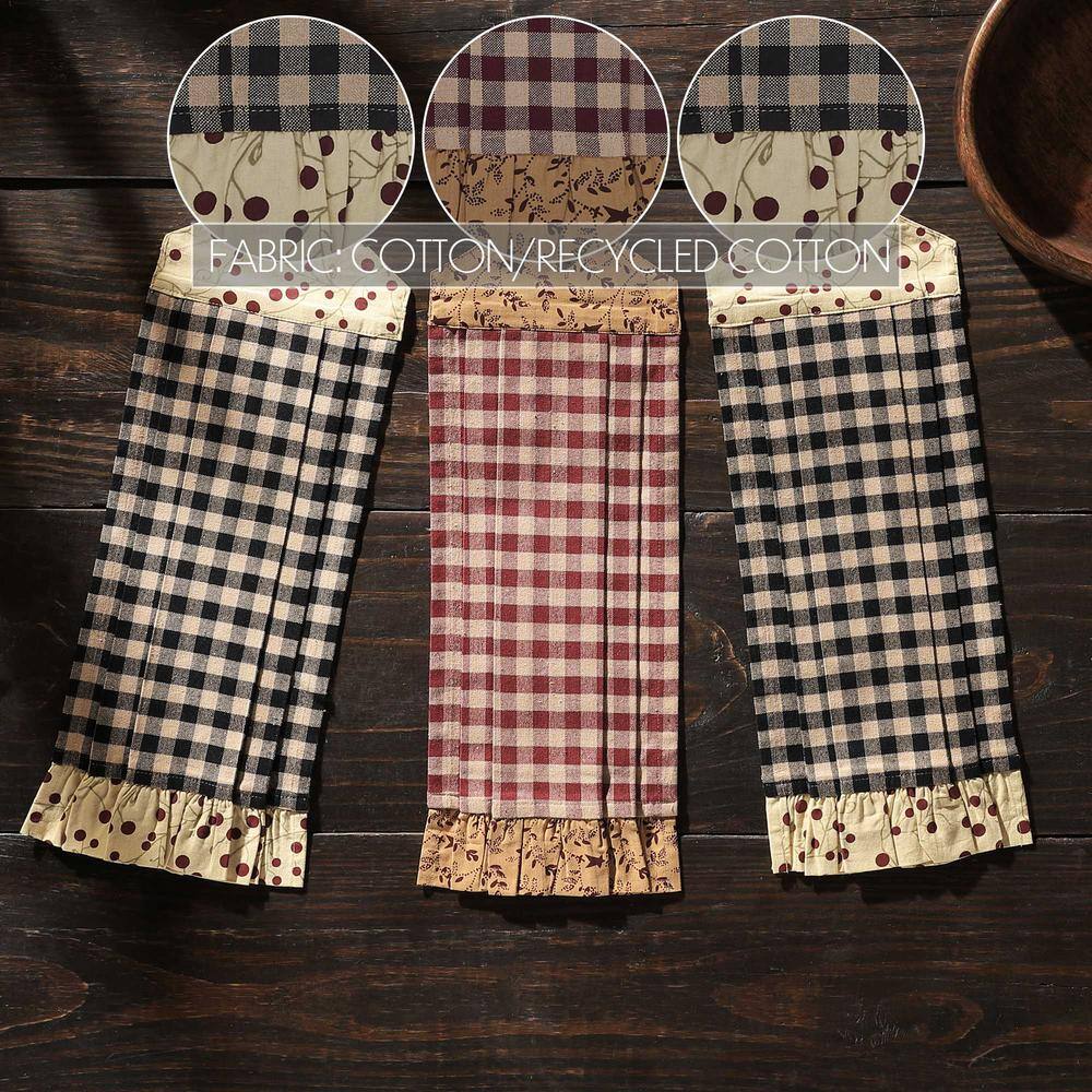 Rustic Checkered Cotton Button Loop Kitchen Towel Set of 3