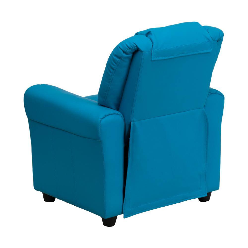 Comfy Kiddo Black Faux Leather Recliner Armchair with Cup Holder