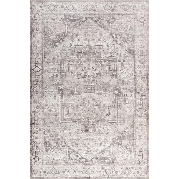 Atrium Medallion Spill Proof Washable Grey 3 ft. x 5 ft. Indoor Area Rug