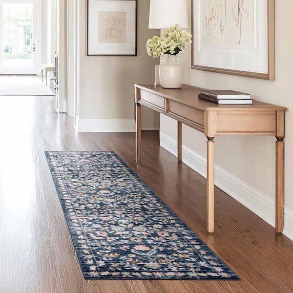 Crestwood Navy 2 ft. x 8 ft. Oriental Indoor Area Rug