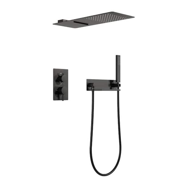 2-Spray Shower Faucet 2.5 GPM with Pressure Balance, Ultra-thin 3-Function Shower in Matte Black