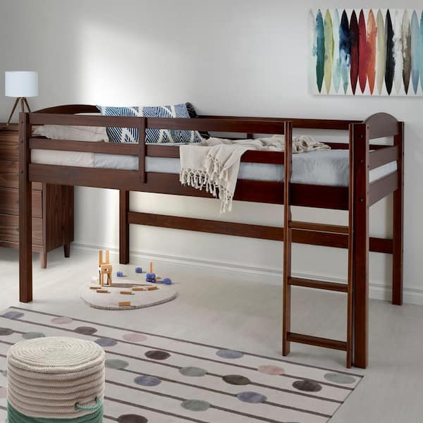 Solid Wood Walnut Low Loft Twin Bed, Dupuis Solid Wood Twin Loft Bed Frame