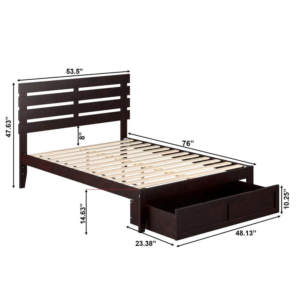 Espresso Full Bed with Foot Drawer and Slat Kit
