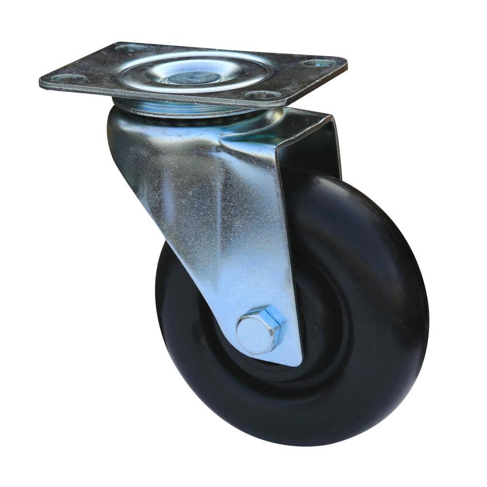 Black 4-Inch Swivel Plate Casters with Polypropylene Wheels