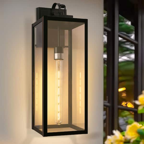 20 in. 2-Pack Large Black Outdoor Wall Lanterns Waterproof with Dusk to Dawn for Porch and Doorway (T30 Bulbs Included)
