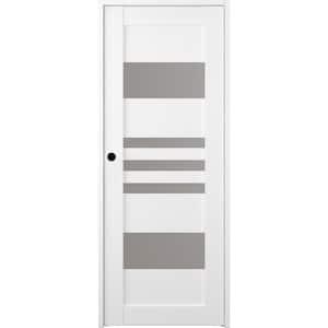 Leti 28 in. x 83.25 in. Right-Hand Frosted Glass Bianco Noble Solid Core Wood Composite Single Prehung Interior Door