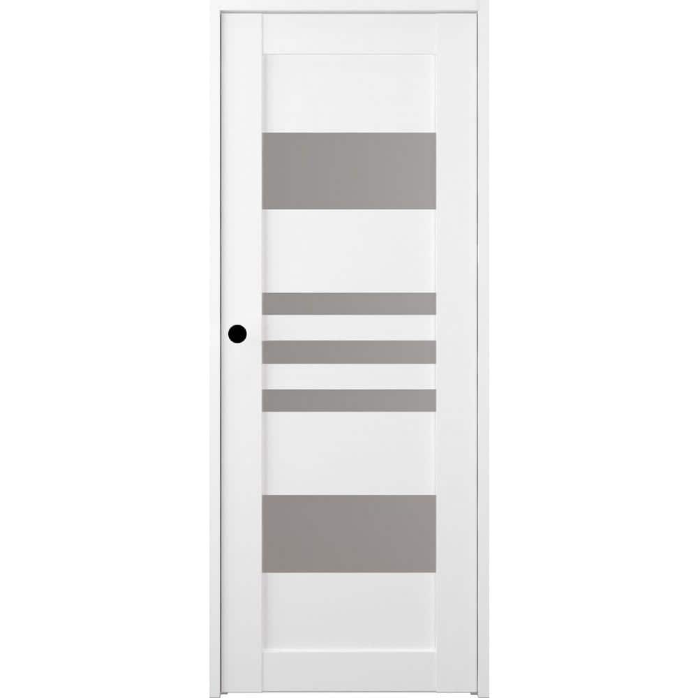 Leti 28 in. x 95.25 in. Right-Hand Frosted Glass Bianco Noble Solid Core Wood Composite Single Prehung Interior Door price history on PriceWatchPro