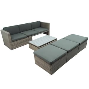 5-Piece Patio Furniture Set All-Weather Wicker Outdoor Conversation Set with Lift Top Coffee Table Gray