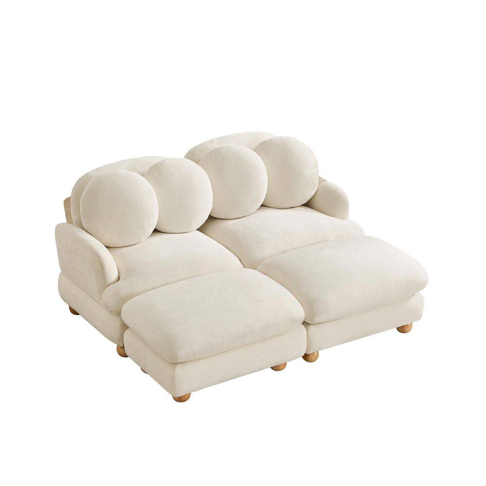 68 in. Round Arms Chenille Modular Sectional Sofa in Beige with 2 Movable Ottomans and Throw Pillows