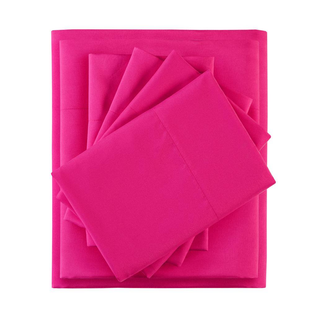 Twin Pink Microfiber Sheet Set with Side Pockets