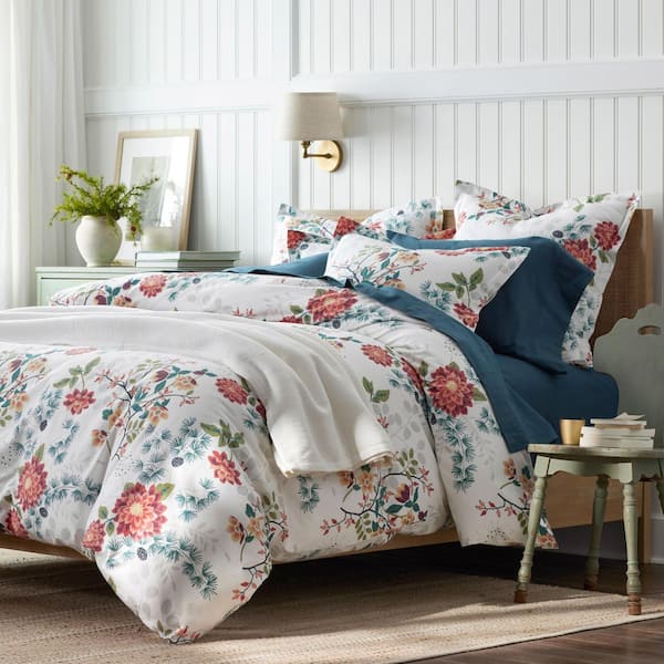 Company Cotton Vintage Blooms Velvet White Multi Queen Flannel Duvet Cover