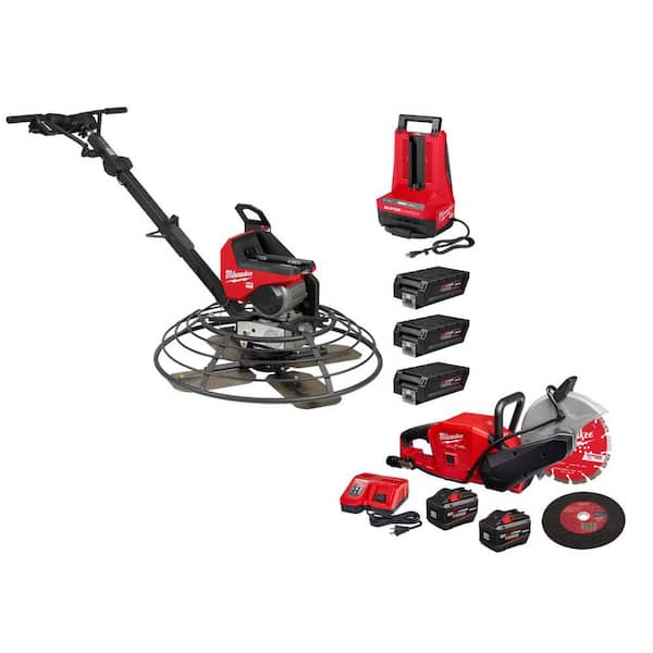 MX FUEL Lithium-Ion Cordless 36 in. Walk-Behind Trowel Kit with (3) FORGE 12.0 Batteries, MX FUEL SuperCharger&CutOffSaw