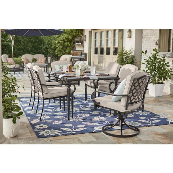 Hampton Bay Laurel Oaks 6 Piece Steel Outdoor Dining Chairs with CushionGuard Midnight Cushions 525.0209.000 The Home Depot