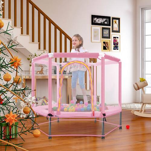 Pink Toddlers Mini Trampoline with Safety Enclosure Net