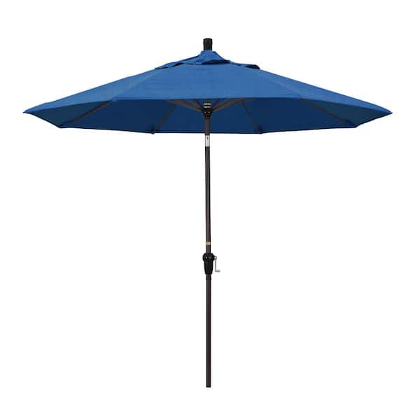 California Umbrella 9 ft. Bronze Aluminum Market Auto-tilt Crank Lift Patio Umbrella in Regatta Sunbrella