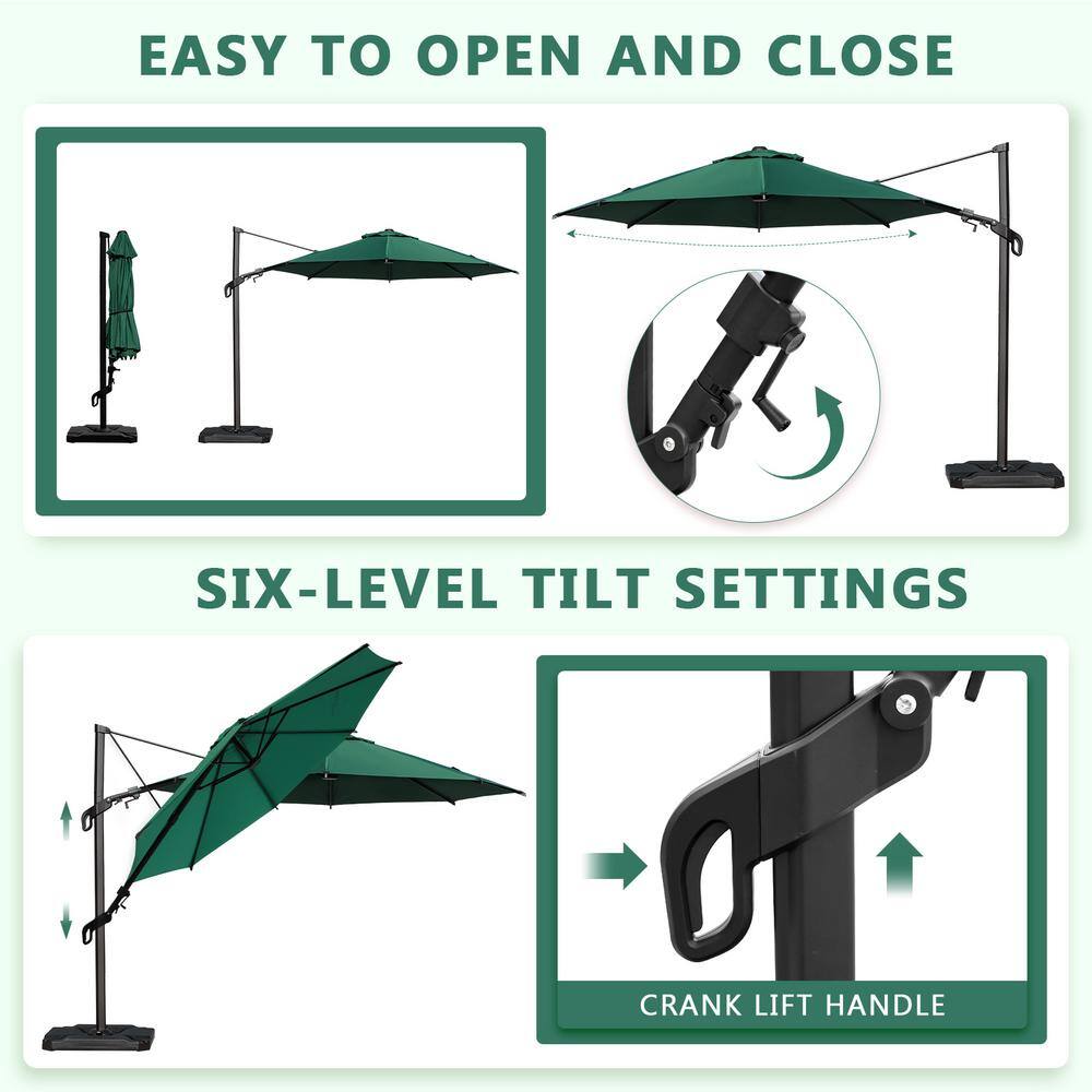 10ft Dark Green Aluminum Cantilever Patio Umbrella