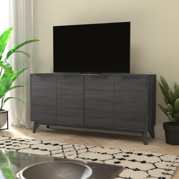 Carnegy Avenue 59 in. W Black Wash Entertainment Center Drawer Fits Televisions Up to in 64 in.