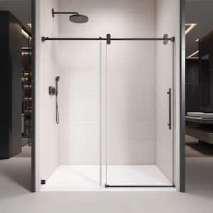54 in. W x 76 in. H Single Sliding Frameless Shower Door in Matte Black with Clear 3/8 in. Glass