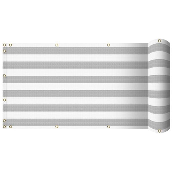 3 ft. x 25 ft. Grey White Stripes Balcony Privacy Fence Screen with UV Blockage for Balcony Porch Patio Deck Yard