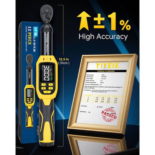 1/4 in. Drive Digital Torque Wrench Set (13.5-265 in.-lb.) with Sockets and LCD Display (12-Piece)