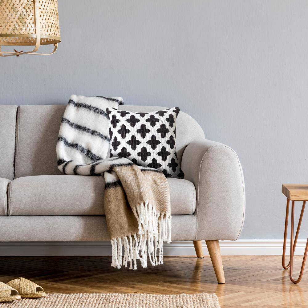 Sevita 20" Square White and Black Woven Geometric Throw Pillow