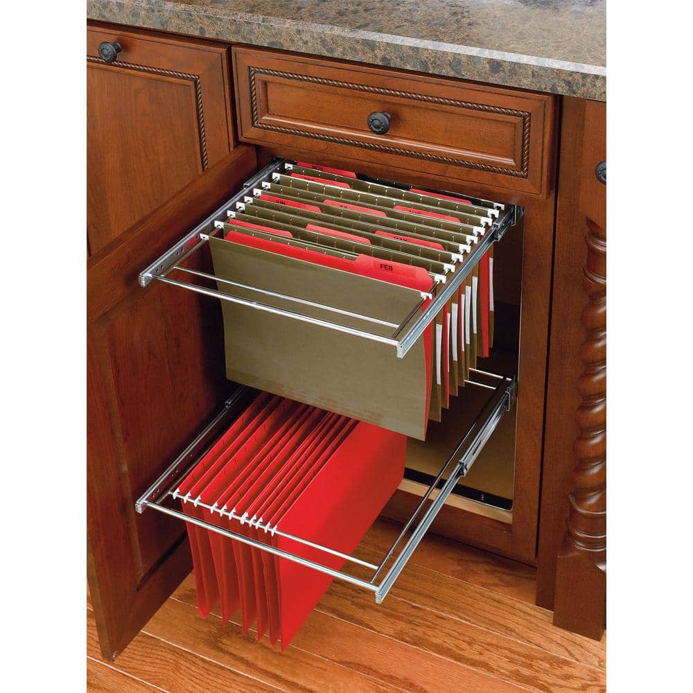 Sleek Chrome 2-Tier Letter & Legal File Drawer Organizer for Base Cabinets