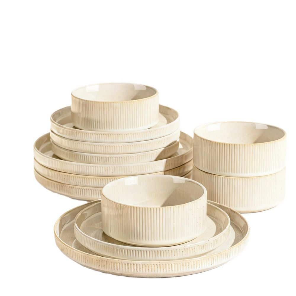 Numhew 12-Piece Brown Lightweight Porcelain Dinnerware Set